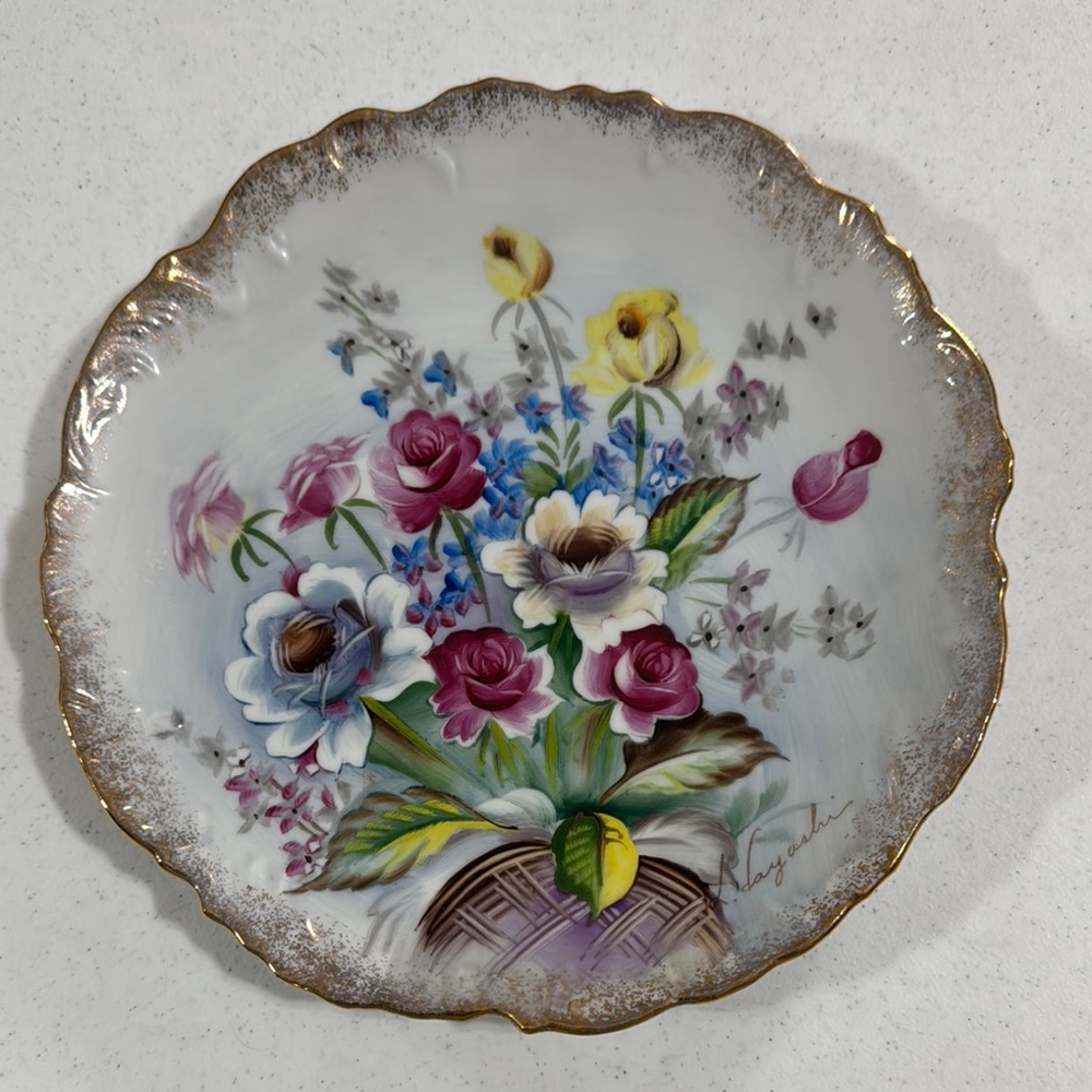 Dayashi Floral Decorative Plate with Gold Trim Vintage